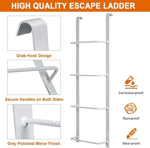 4-Rung Fire Escape Ladder, 45.28"x 17.91"(LxW) Basement Egress Ladder, Heavy Duty Metal Ladder Egress Basement Window Well Ladder for Fire Emergency Home Safety, (4-Rung, Gray) in Saudi Arabia