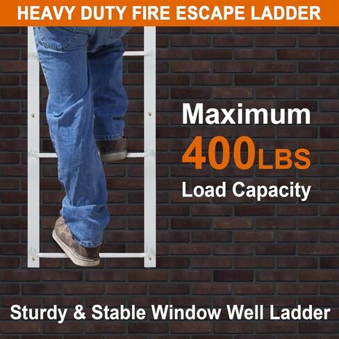 4-Rung Fire Escape Ladder, 45.28"x 17.91"(LxW) Basement Egress Ladder, Heavy Duty Metal Ladder Egress Basement Window Well Ladder for Fire Emergency Home Safety, (4-Rung, Gray) in Saudi Arabia