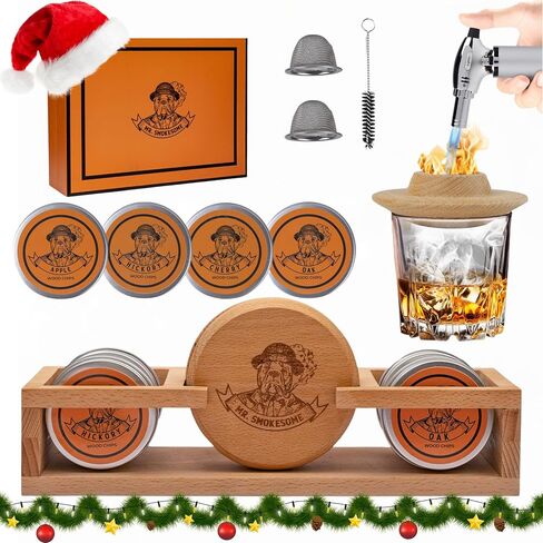 Whiskey Smoker Kit & Display Stand | Cocktail Smoker Kit with Torch & 4 Wood Chips | Old Fashioned Smoker Kit | Bourbon Smoker Kit | Drink Smoker Kit | Whiskey & Bourbon Gifts for Men (NO Butane) in Saudi Arabia