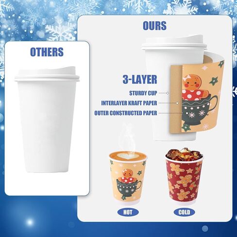 60 Set Winter Coffee Cups 12 Oz Double-Layer Christmas Gingerbread Man Paper Cups with Lids and Cup Sleeves Disposable Coffee Cups, 6 Designs for Xmas Hot Cold Beverage Party Supplies in Kuwait