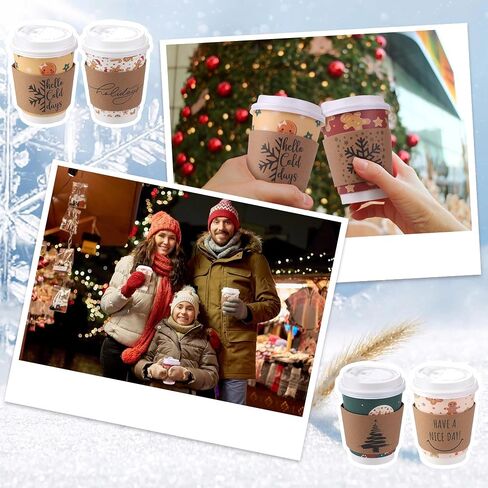 60 Set Winter Coffee Cups 12 Oz Double-Layer Christmas Gingerbread Man Paper Cups with Lids and Cup Sleeves Disposable Coffee Cups, 6 Designs for Xmas Hot Cold Beverage Party Supplies in Kuwait