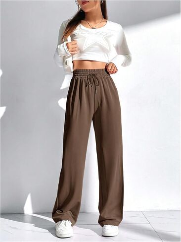 Women's Straight Leg Sweatpants High Drawstring Waist Workout Baggy Pants Casual Lounge in Saudi Arabia