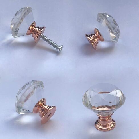 12 Pcs 30MM Crystal Clear Glass Dresser Knobs Silver Diamond Drawer Knobs Pulls Handles Kitchen Cabinet Knobs for Dresser Drawers(Clear) in Kuwait