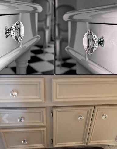 12 Pcs 30MM Crystal Clear Glass Dresser Knobs Silver Diamond Drawer Knobs Pulls Handles Kitchen Cabinet Knobs for Dresser Drawers(Clear) in Kuwait