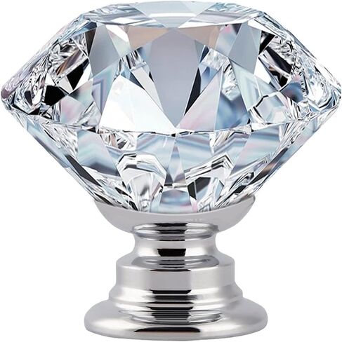 12 Pcs 30MM Crystal Clear Glass Dresser Knobs Silver Diamond Drawer Knobs Pulls Handles Kitchen Cabinet Knobs for Dresser Drawers(Clear) in Kuwait