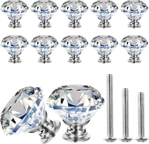 GoodtoU 12p Crystal Knobs Glass Drawer Knobs Dresser Knobs 30mm Diamond Knobs Pull and Knobs Crystal Knobs for Dresser and Drawers, Kitchen, Bathroom Cabinet in Saudi Arabia