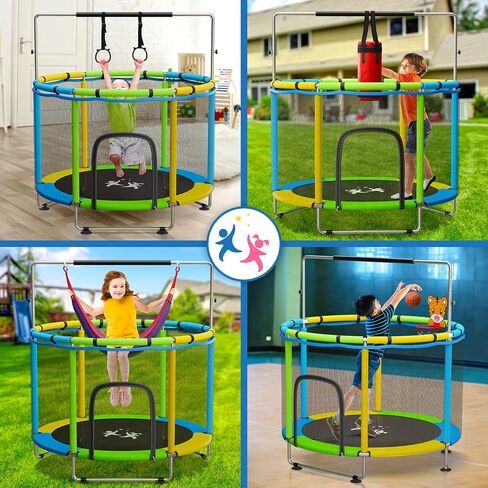 KickStart Toddler Trampoline for Kids Ages 3-8 - 5 ft Toddler Trampoline with Net, Basketball Hoop, Ocean Balls, Boxing Bag, Hammock - Indoor Trampoline for Kids, Toddler Trampoline Outdoor, Backyard in Saudi Arabia