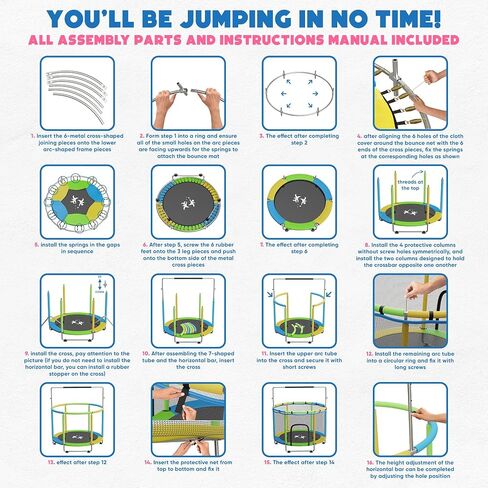 KickStart Toddler Trampoline for Kids Ages 3-8 - 5 ft Toddler Trampoline with Net, Basketball Hoop, Ocean Balls, Boxing Bag, Hammock - Indoor Trampoline for Kids, Toddler Trampoline Outdoor, Backyard in Saudi Arabia