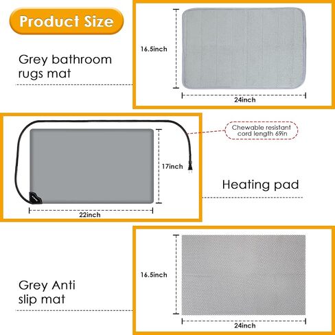 Enhon 3 in 1 Bathroom Heating Pad Set, Adjustable Temperature(32-149℉) and Time(0-24h) Bath Mats, Heated Bath Rug with Memory Function, Keep Rug Dry in Winter, Waterproof Bathroom Mat, 22''x15.7'' in Kuwait