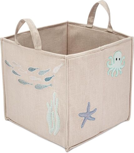 Crane Baby Fabric Storage Bin for Nursery and Toddlers, Toy Storage for Boys and Girls, Cream and Beige, 13" w x 12" h in Saudi Arabia