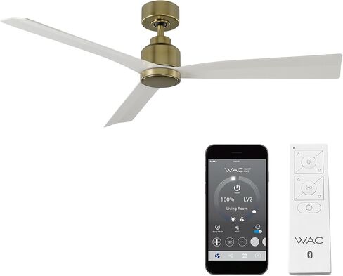 WAC Smart Fans Clean Indoor and Outdoor 3-Blade Smart Home Ceiling Fan 52in Satin Brass Matte White with Remote Control works with Alexa and iOS or Android App in Saudi Arabia