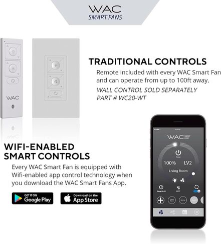WAC Smart Fans Clean Indoor and Outdoor 3-Blade Smart Home Ceiling Fan 52in Satin Brass Matte White with Remote Control works with Alexa and iOS or Android App in Saudi Arabia