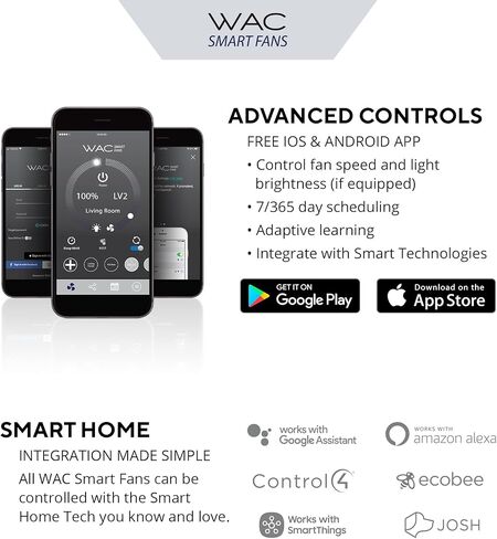 WAC Smart Fans Clean Indoor and Outdoor 3-Blade Smart Home Ceiling Fan 52in Satin Brass Matte White with Remote Control works with Alexa and iOS or Android App in Saudi Arabia