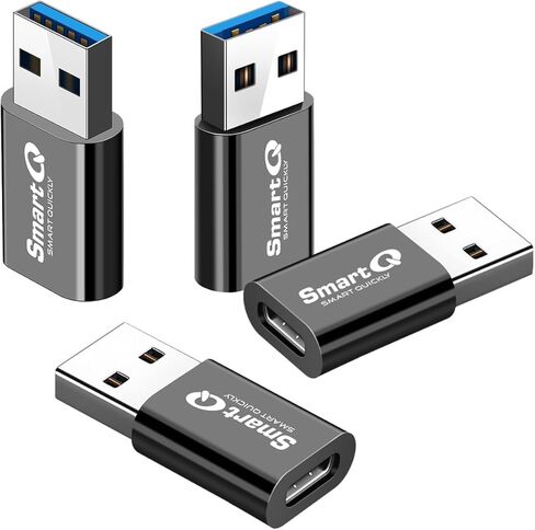 محول SmartQ USB C إلى USB 3.0 أنثى، متوافق مع MacBook Pro 2020، iPad Pro 2020، Samsung Notebook 9، Dell XPS، iPhone 15، والمزيد من الأجهزة من النوع C. عبوة من 4 قطع، باللون الأسود. in Kuwait