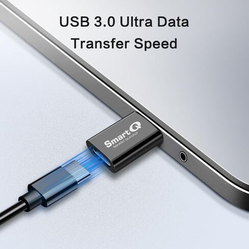 محول SmartQ USB C إلى USB 3.0 أنثى، متوافق مع MacBook Pro 2020، iPad Pro 2020، Samsung Notebook 9، Dell XPS، iPhone 15، والمزيد من الأجهزة من النوع C. عبوة من 4 قطع، باللون الأسود. in Kuwait