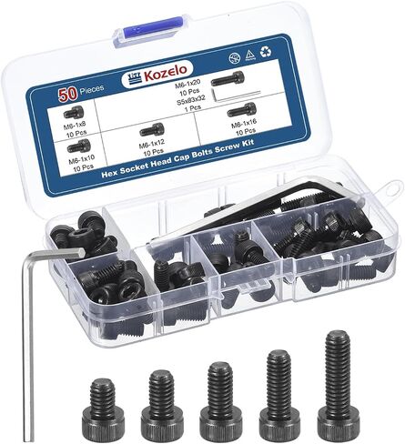 50pcs M5 Socket Head Cap Screws Bolts Nuts Assortment Kit - [M5x8/10/12/16/20mm] Alloy Steel Fully Threaded Black Oxide 12.9 Internal Hex Screws for 3D Printer Use, with Wrench in Saudi Arabia