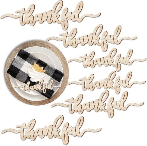 Thanksgiving Place Cards Blessed, Thankful, Grateful Wood Signs Fall Dining Table Plate Ornament Farmhouse Home Table Setting Decor 6 Pack (Thankful) in Saudi Arabia