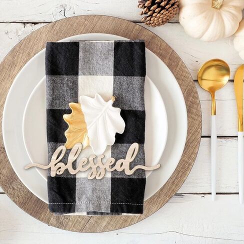 Thanksgiving Place Cards Blessed, Thankful, Grateful Wood Signs Fall Dining Table Plate Ornament Farmhouse Home Table Setting Decor 6 Pack (Thankful) in Saudi Arabia