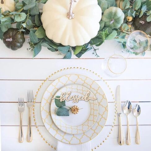 Thanksgiving Place Cards Blessed, Thankful, Grateful Wood Signs Fall Dining Table Plate Ornament Farmhouse Home Table Setting Decor 6 Pack (Thankful) in Saudi Arabia