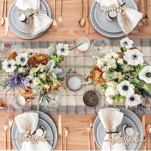 Thanksgiving Place Cards Blessed, Thankful, Grateful Wood Signs Fall Dining Table Plate Ornament Farmhouse Home Table Setting Decor 6 Pack (Thankful) in Saudi Arabia