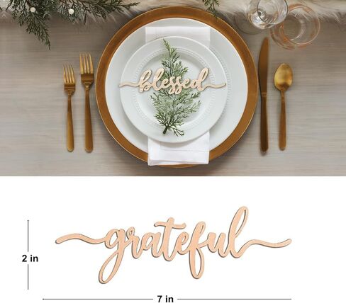 Thanksgiving Place Cards Blessed, Thankful, Grateful Wood Signs Fall Dining Table Plate Ornament Farmhouse Home Table Setting Decor 6 Pack (Thankful) in Saudi Arabia