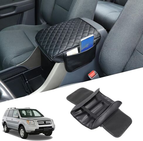 غطاء مسند ذراع وحدة التحكم المركزية لسيارة Honda Pilot 2003 2004 2005 2006 2007 2008 ملحقات، وسادة غطاء مسند ذراع جلدية، حصيرة غطاء صندوق مقعد مسند الذراع (أسود) in Saudi Arabia