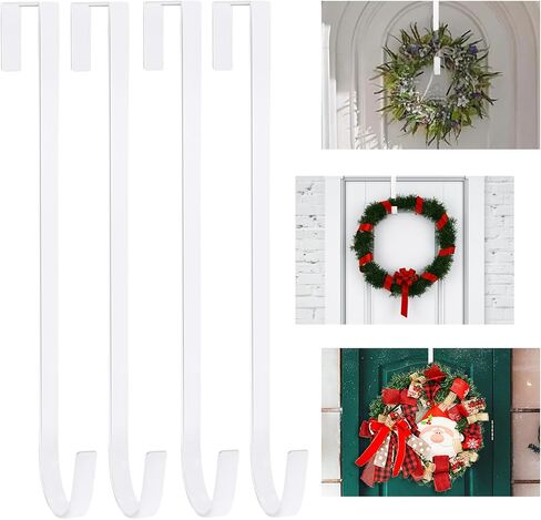 PECULA 2 Pack 14" Wreath Hangers for Front Door, Wreath Door Hanger 40lb Load-bearing, Metal Wreath Hanger for Welcome Sign, Door Wreath Hanger for Christmas Halloween Easter Decoration (Black) in Kuwait