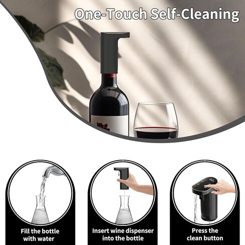 موزع النبيذ الكهربائي، دورق النبيذ بلمسة واحدة، مجموعة توزيع النبيذ 1-999 مل، بنك الطاقة ووظيفة التنظيف الذاتي، جهاز سكب مهوية النبيذ التلقائي يناسب معظم الزجاجات القابلة لإعادة الشحن عبر USB in Kuwait
