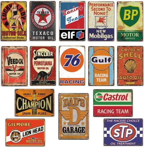 15 Pieces Old Gas Oil Retro Signs,Decorative Vintage Tin metal signs for Wall Art, Bar, Cafe, or Garage,Man Cave, 8x12 Inch in Saudi Arabia
