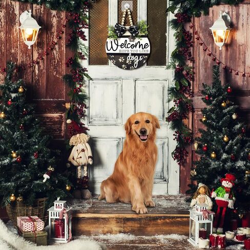 3D Welcome We Hope You Like Dogs Wreath Sign Front Door Decoration, Rustic Round Wood Wreaths Wall Hanging Outdoor, Farmhouse, Porch, Welcome Wreath Sign Hanging for Dogs Lovers (Welcome) in Kuwait
