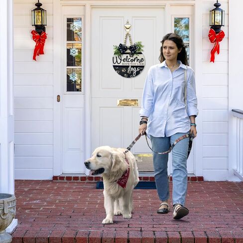 3D Welcome We Hope You Like Dogs Wreath Sign Front Door Decoration, Rustic Round Wood Wreaths Wall Hanging Outdoor, Farmhouse, Porch, Welcome Wreath Sign Hanging for Dogs Lovers (Welcome) in Kuwait