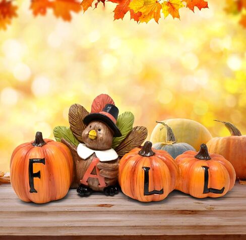 Gift Boutique Thanksgiving Fall Turkey Pumpkin Table Figurine Centerpiece Harvest Autumn Resin Tabletop for Mantle Office Home Party Decorations in Saudi Arabia