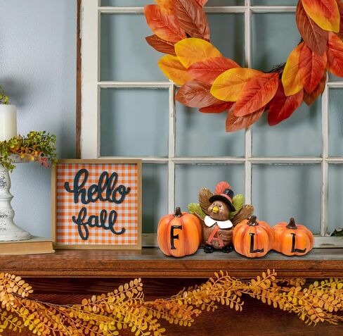 Gift Boutique Thanksgiving Fall Turkey Pumpkin Table Figurine Centerpiece Harvest Autumn Resin Tabletop for Mantle Office Home Party Decorations in Saudi Arabia