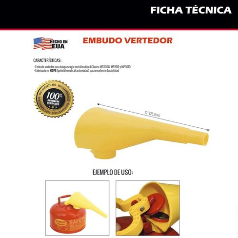 Eagle F-15 HDPE 10"" Poly Funnel for Metal Type I Safety Cans, 4"" Height, 8"" Width, 9"" Length,Yellow in Saudi Arabia