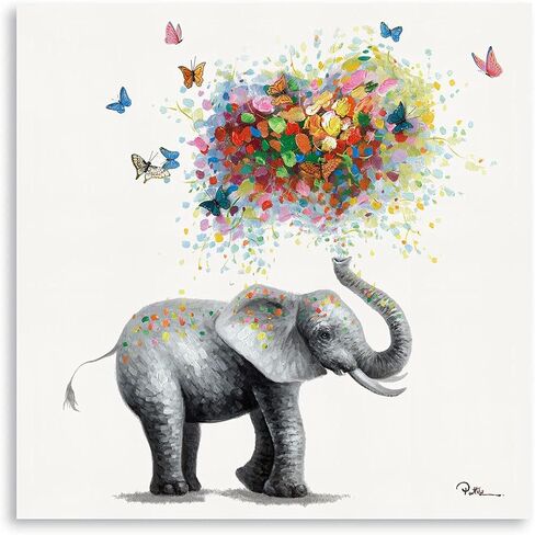 XMMPOT Butterfly Elephant Wall Art Print: Colorful Heart Shaped Balloon for Kids' Nursery Wall Decor Canvas Framed Ready to Hang (12"x12"x1 Panel) in Saudi Arabia