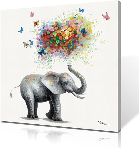 XMMPOT Butterfly Elephant Wall Art Print: Colorful Heart Shaped Balloon for Kids' Nursery Wall Decor Canvas Framed Ready to Hang (12"x12"x1 Panel) in Saudi Arabia