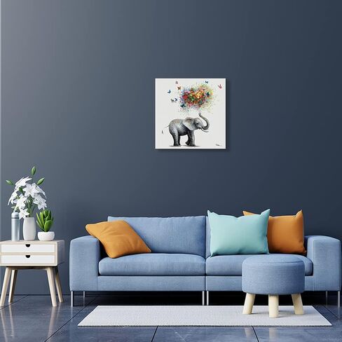 XMMPOT Butterfly Elephant Wall Art Print: Colorful Heart Shaped Balloon for Kids' Nursery Wall Decor Canvas Framed Ready to Hang (12"x12"x1 Panel) in Saudi Arabia