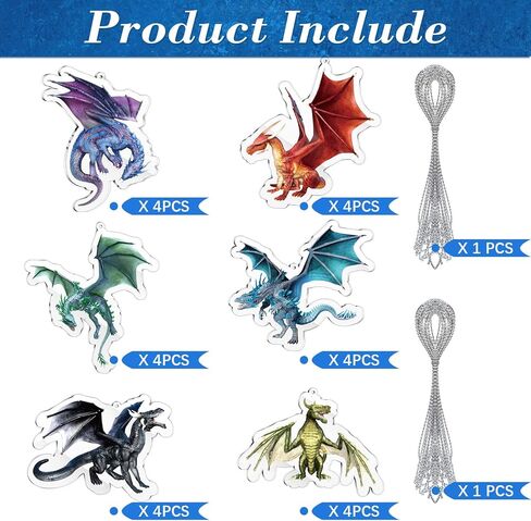 24 Pieces Dragon Christmas Tree Hanging Ornament Dragon Gothic Holiday Christmas Ornament Acrylic Holiday Festive Decoration with Hanging Ropes for Xmas Tree Decor Gift Souvenir, 6 Styles, 1.97 Inches in Kuwait