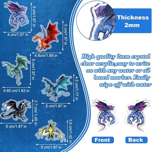 24 Pieces Dragon Christmas Tree Hanging Ornament Dragon Gothic Holiday Christmas Ornament Acrylic Holiday Festive Decoration with Hanging Ropes for Xmas Tree Decor Gift Souvenir, 6 Styles, 1.97 Inches in Kuwait