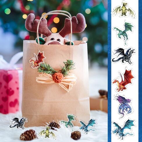 24 Pieces Dragon Christmas Tree Hanging Ornament Dragon Gothic Holiday Christmas Ornament Acrylic Holiday Festive Decoration with Hanging Ropes for Xmas Tree Decor Gift Souvenir, 6 Styles, 1.97 Inches in Kuwait