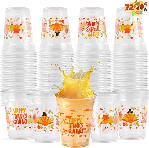 JOYIN 72 قطعة أكواب بلاستيكية للاستعمال مرة واحدة لعيد الشكر، 12 أونصة من أوراق القيقب اليقطين للعصير والقهوة والمشروبات الساخنة/الباردة، لوازم حفلات عيد الشكر، أكواب بلاستيكية لخريف عيد الشكر، ديكور للحفلات in Saudi Arabia