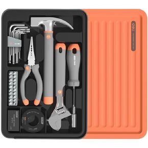 deli Tool Set, Hand Tool Set Cute Tool Kit, DIY Set Tool Household Sleek Tool with Adjustable Wrench Screwdriver Hammer Plier, Gift Package for Everyday Home Manitance, 34 PCS