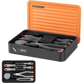 deli Tool Set, Hand Tool Set Cute Tool Kit, DIY Set Tool Household Sleek Tool with Adjustable Wrench Screwdriver Hammer Plier, Gift Package for Everyday Home Manitance, 34 PCS