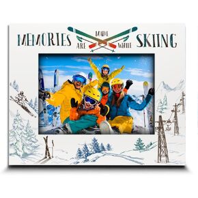 BELLA BUSTA-Ski theme-Memories are Made While Skiing Picture Frame-Ski Trip-Skiing adventures- Family, Friends Mountains Vacation (5x7 VERTICAL)