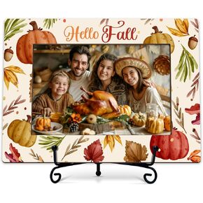 ISOVF Thanksgiving Pumpkin 4x6 Picture Frame, Fall Orange Maple Photo Frame, Autumn Leaves Sign Decoration, Fall Gifts for Desktop Use-A05