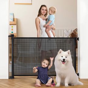 Extra-Wide Retractable Baby & Pet Gate - 31" Tall, Extends up to 71" Wide, Easy One-Hand Operation, Family Choice Award Winner, Safe for Kids & Pets, Indoor & Outdoor, Black
