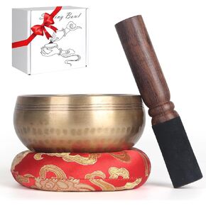 AKLOT 5 inch Tibetan Singing Bowl Handmade Nepal with Cushion Mallet Carry Case for Healing Meditation Yoga