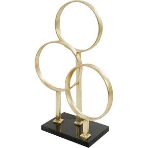 CosmoLiving by Cosmopolitan Aluminum Metal Abstract Decorative Sculpture 3 Rings Home Decor Statue with Black Base, Accent Figurine 14" x 6" x 21", Gold