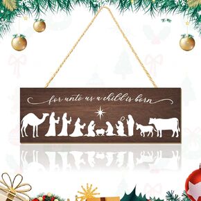 clothmile Christmas Jesus Wood Sign for Unto Us a Child Is Born Nativity Door Wooden Decorations Hanging Rustic Christmas Door Hanger Christian Jesus Wall Decor for Front Door Outdoor Decorations