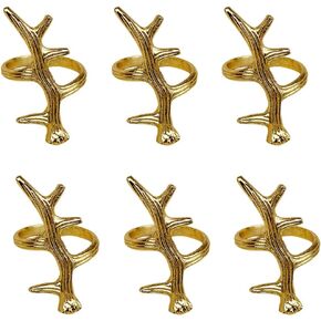 Gold Napkin Rings Set of 6 Pcs Handcrafted Antler Napkin Ring Thanksgiving Party Branch Napkin Rings Holder for Wedding Dinner Party, Dining Room and Special Occasion by Living Idea